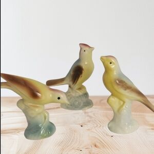 Set of 3 Vintage Royal Copley Bird Figurines on Branches Porcelain Multicolored
